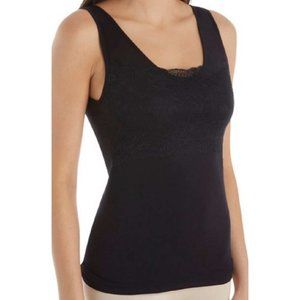 Rhonda Shear Lace Overlay Tank w/Shelf Bra Solid Black MEDIUM